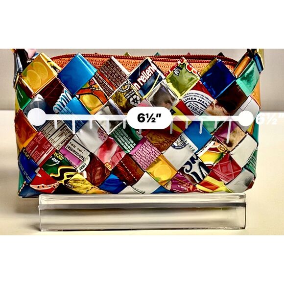 Multi-colored recycled Mexican candy wrapper mini shoulder bag - Picture 7 of 8